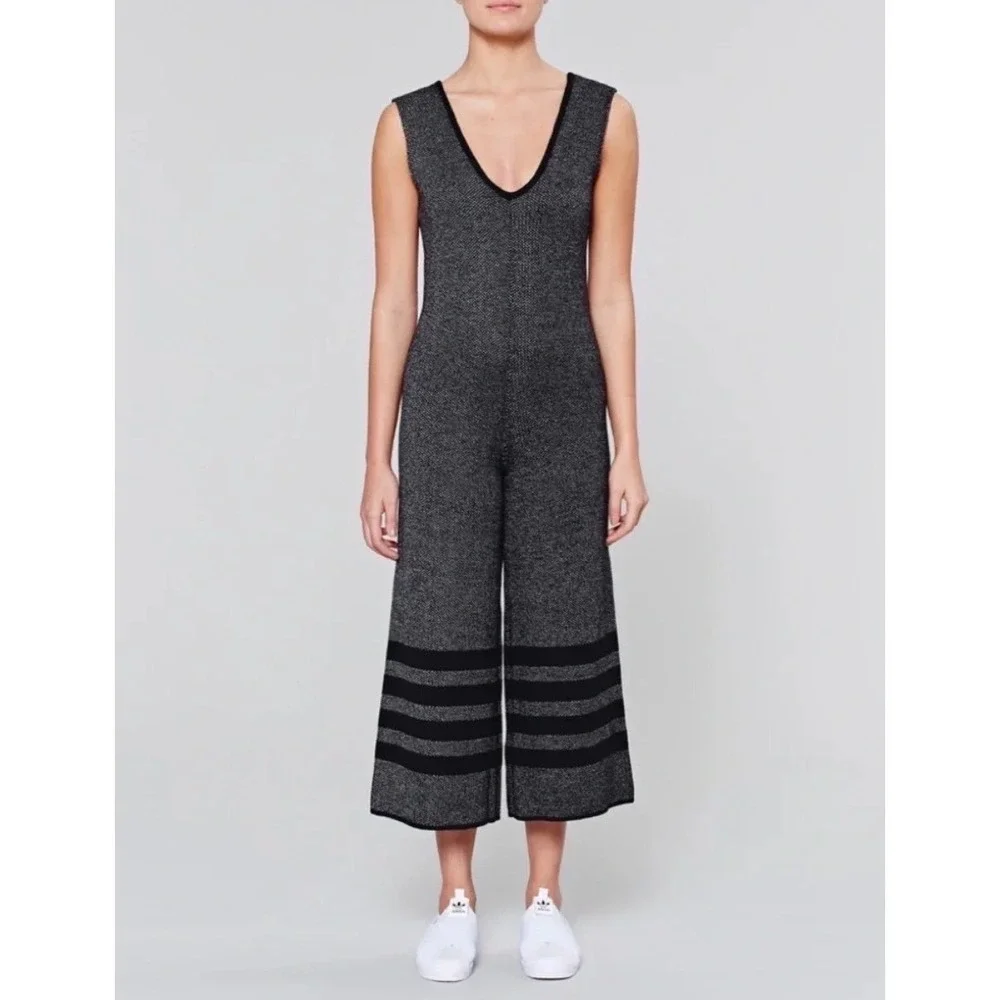 Native Youth Retrograde Wide Leg Culotte Jumpsuit Grey/Black Size S Boho Artsy